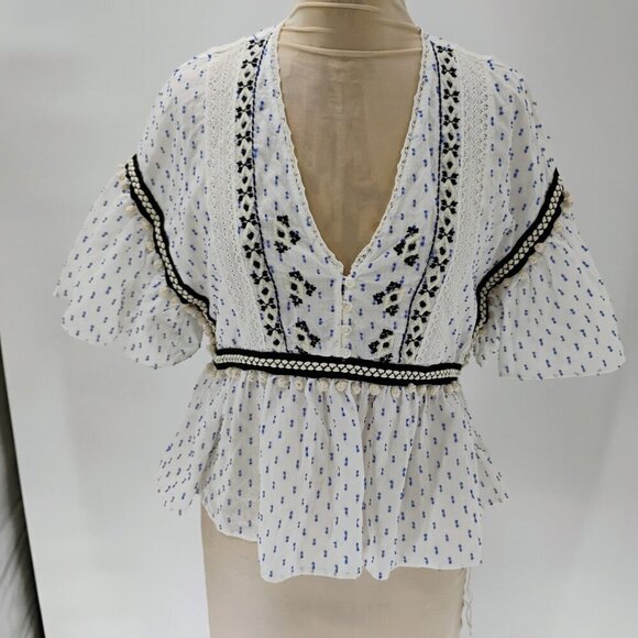 Zara Trafaluc Collection Pom Pom Boho Blouse Size Xs - Picture 1 of 9